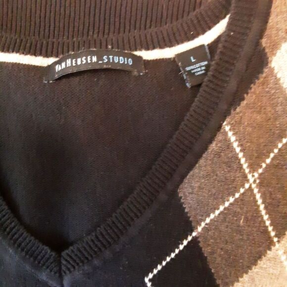Van Heusen Argyle Sweater Vest Black Gray V-Neck‎  Classic Retro Size L - Picture 3 of 7